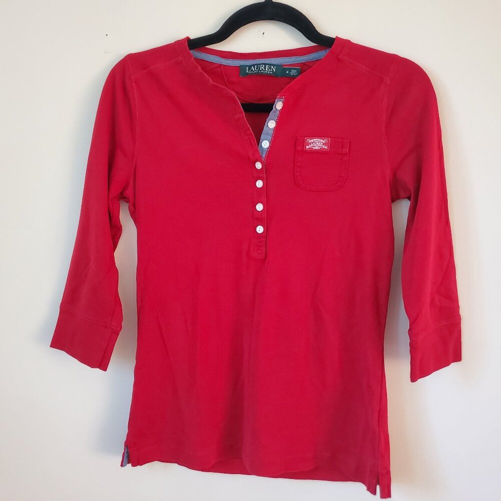 LAUREN- Ralph Lauren Knit 3/4 sleeve Red top- Size -M